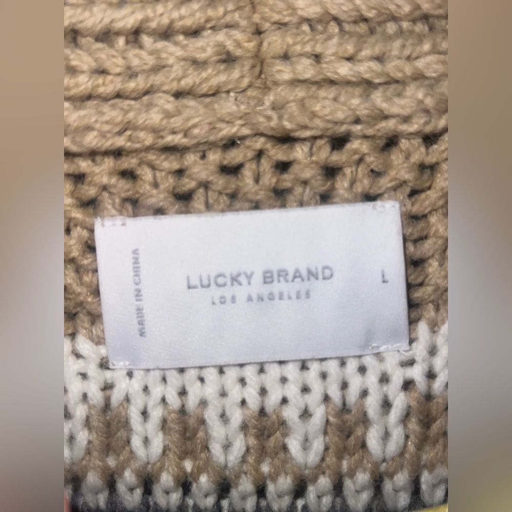Lucky Brand Tribal Aztec Print Cardigan Chunky Sweater Wool Blend Women’s Large - Picture 4 of 6